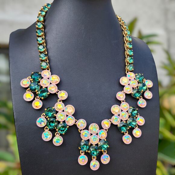 J. Crew Jewelry - J Crew Brulee Chandelier Necklace Green Pink Ab Crystal Rhinestone Enamel